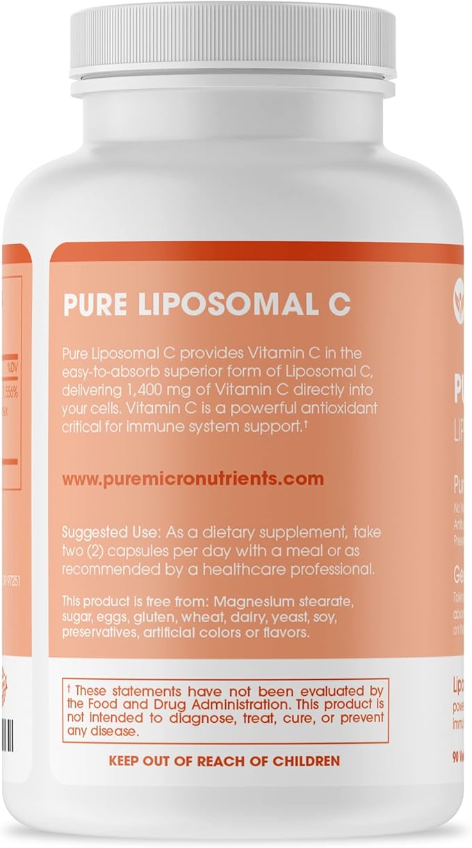 Pure Micronutrients Pure Liposomal Vitamin C - 1400mg Per Serve Supplement - 90 Capsules - High Absorption VIT C Ascorbic Acid Pills