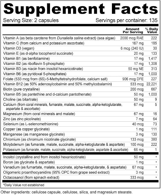 Wellness Resources Daily Energy Multiple Vitamin - 270 Capsules - Methylated Daily MTHFR Multivitamin Without Iron - Vitamin B12, Folate, & Bioavailable B Vitamins - Best Supplement for Energy & Mood