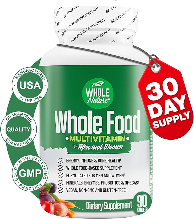 Whole Food Multivitamin for Men and Women Complete Daily Superfood Vitamins Plus Minerals Digestive Enzymes, Probiotics and Omegas. Plant Based Multi Vitamin, Non GMO (1)