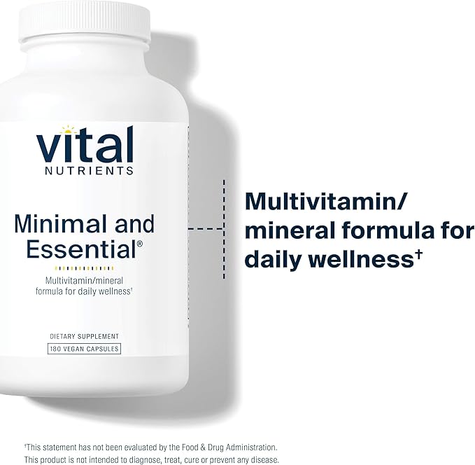 Vital Nutrients Minimal and Essential Multivitamin | Vegetarian One per Day Multi Vitamin, Mineral, & Antioxidant Supplement* | Iron-Free | Gluten, Dairy, Soy Free | Non-GMO | 180 Capsules