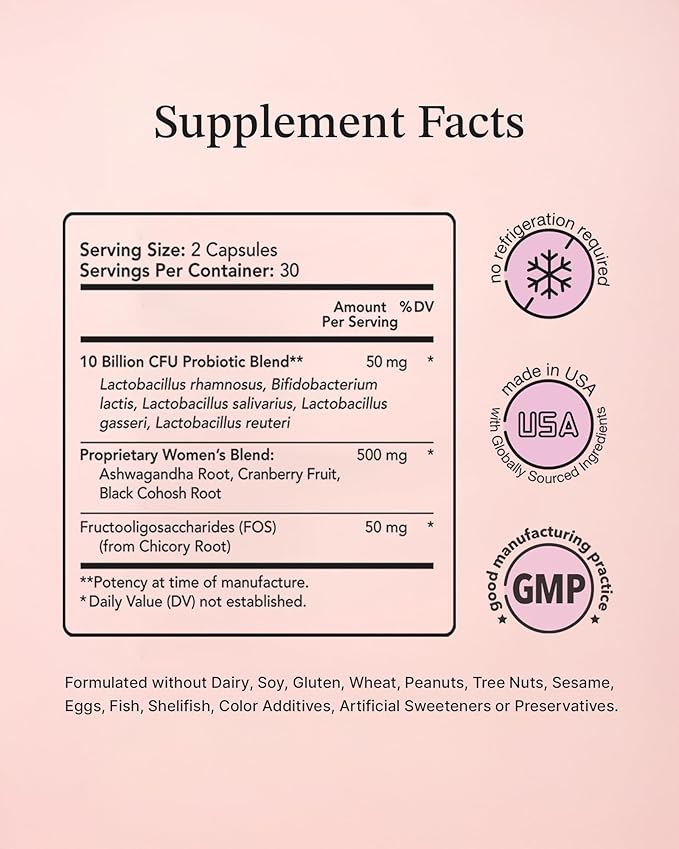 Vitamin Bounty Women's Pro-Daily Vaginal Probiotics - 10 Billion CFU, 5 Strains with Cranberry for Female Vaginal Health - Probiotics for Women pH Balance - Digestive & Urinary Support - 60 Capsules