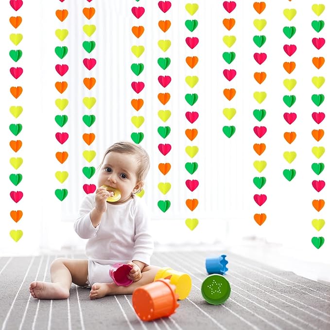 UV Neon Party Decorations Heart-Garland - 39Ft 3D Glow in The Dark Supplies, Hanging Paper Streamers Banner,Girl Romantic Wedding Anniversary Baby Bridal Shower Engagement Decor Ouruola