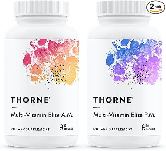THORNE - Multi-Vitamin Elite - Daily Nutritional Supplement - AM Formula Supports Cellular Energy Production &PM Formula Supports Restful Sleep* - Gluten-Free, Dairy-Free - 180 Capsules - 30 Servings