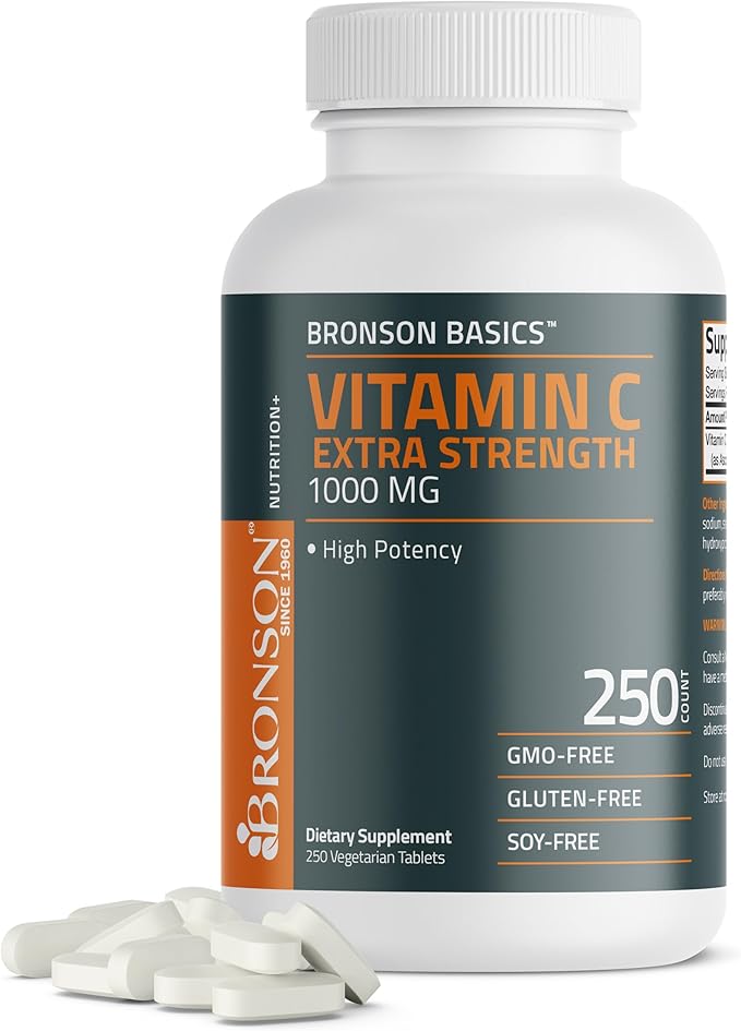 Bronson Vitamin C 1000mg Extra Strength, Supports a Healthy Immune System, High Potency, Non-GMO, 250 Vegetarian Tablets