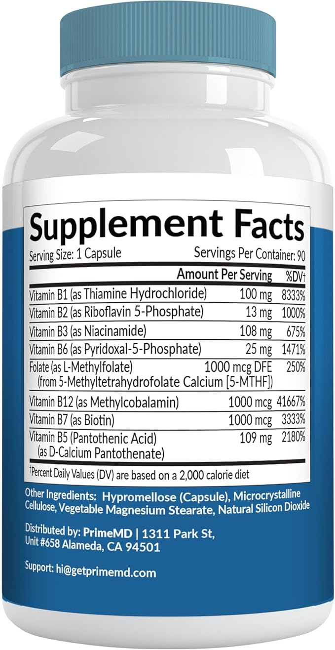 Methylated B Complex with Methylfolate and B12 Methylcobalamin 1000 mcg - Methylated Multivitamin for Energy, Brain Function, and Wellness - Vitamin B Complex for Men & Women (180 Servings, Pack of 2)