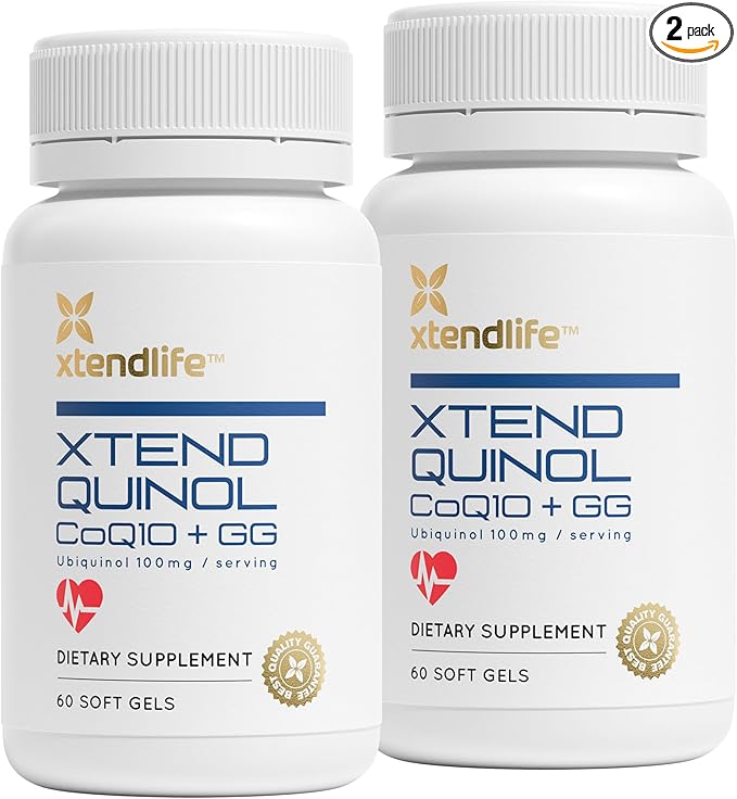 Xtendlife Xtend-Quinol 100mg CoQ10 Ubiquinol and 50mg GG (Geranylgeraniol) Supplement for CoEnzyme Q10 Production, Heart Health, Cellular Energy, and Aging Health - 4 Month Supply (Pack of 2)