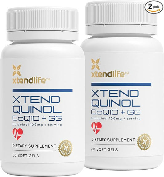 Xtendlife Xtend-Quinol 100mg CoQ10 Ubiquinol and 50mg GG (Geranylgeraniol) Supplement for CoEnzyme Q10 Production, Heart Health, Cellular Energy, and Aging Health - 4 Month Supply (Pack of 2)