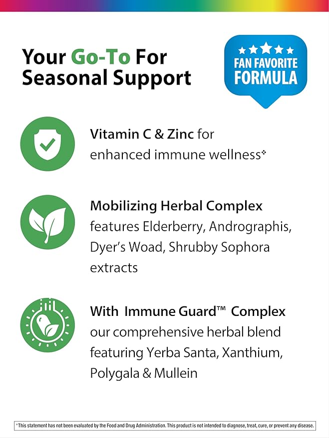 Rainbow Light Counter Attack Immune Support, Dietary Supplement Provides Immune Support, With Vitamin C, Zinc and 3 Targeted Herbal Blends, Vegan and Gluten Free, 90 Count