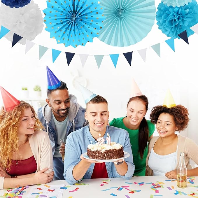 Light-Royal Navy-Blue White Party-Decorations - 20pcs Boy Baby Shower Paper Lanterns Fans,Tissue Pom Poms,Honeycomb Balls,Birthday Bachelorette Bridal Wedding Under The Sea Frozen Decor Burgleda