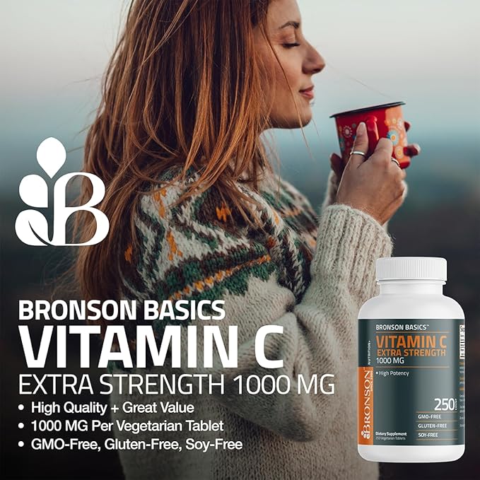 Bronson Vitamin C 1000mg Extra Strength, Supports a Healthy Immune System, High Potency, Non-GMO, 250 Vegetarian Tablets