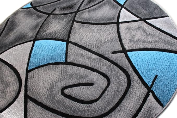 Masada Rugs, Modern Contemporary Round Area Rug, Blue Grey Black (5 Feet X 5 Feet) Round