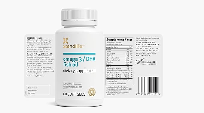 Xtendlife Omega 3 DHA Fish Oil - 1100mg with 700mg DHA and 300mg EPA - Omega 3 6 9 Supplement for Heart and Brain - 1 Month Supply (60 Count)