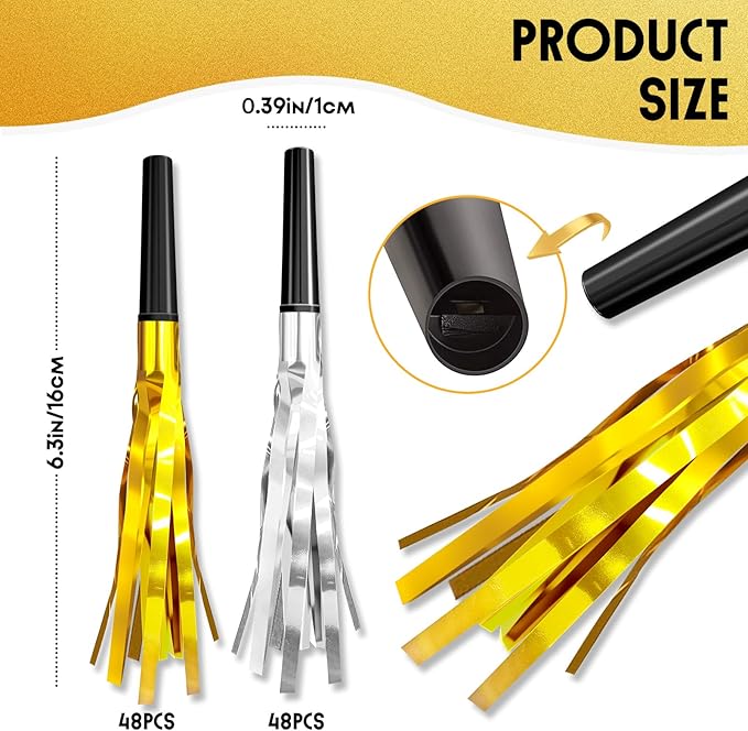 96 Pieces Gold Silver Noise Makers Glitter Noise Makers Metallic Fringed Party Blowers for Adults Birthday Graduation Sporting Events New Years Eve Party Supplies 2026