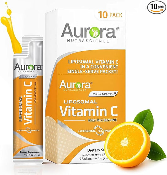 Aurora Nutrascience Micro-Pack Liposomal Vitamin C, Immune Support, 1,000 mg Per Serving, Vegan, Gluten Free, Non-GMO, 10 Single Serve Packets, Orange