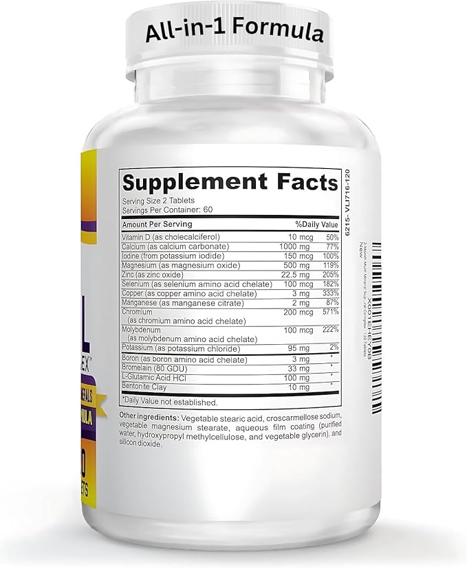 2-Month Multimineral Supplement (Iron Free) Natural Multiminerals | High-Potency Multi Mineral Supplements (15-in-1) Blended Minerals Formula | Mineral Complex | 60-Day Bulk Supply | 120 Tablets