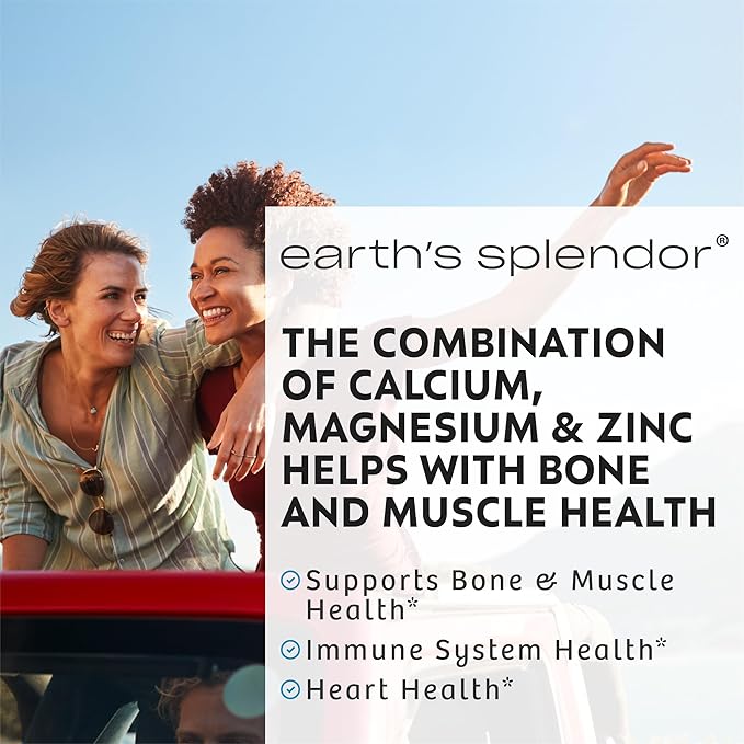 Earth's Splendor 1000 mg Calcium, 400 mg Magnesium, and 15 mg Zinc, Heart and Immune System Health, Bone and Muscle Support Supplement, 100 Tablets 1 + Month Supply