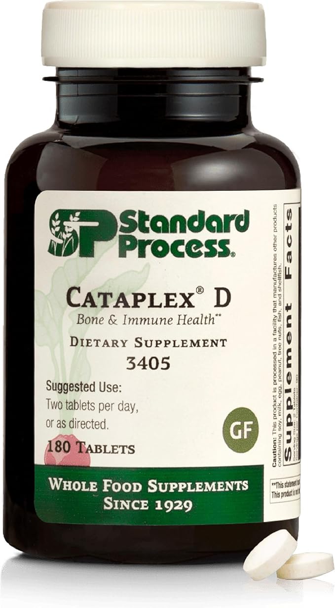 Standard Process Cataplex D - Supports Immune System, Bone Strength & Bone Health - Aids Calcium Absorption - Contains Vitamin D and Antioxidant A - Gluten-Free, Non-Dairy & Non-Soy - 180 Tablets