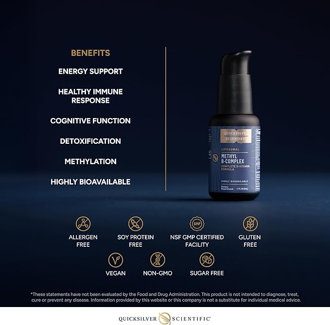 Quicksilver Scientific Methyl B Complex - Liquid Vitamin with Superior Liposomal Absorption of Vitamin B12, Folate, Vitamin B6, Riboflavin, Biotin, Pantothenic Acid, Vitamin B1, Niacin (50 ml)