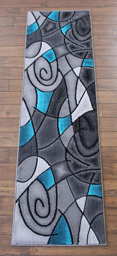 Masada Rugs, Modern Contemporary Runner Area Rug, Blue Grey Black (2 Feet X 7 Feet)