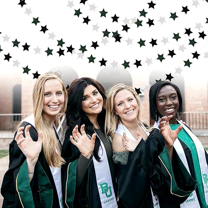 Black Green-Silver Party-Decorations Garland - 62ft Twinkle Little Star Soccer Graduation Hanging Streamers Banner,Men Boys Birthday Bachelorette Baby Bridal Shower Decor Hugtmr