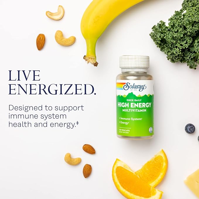SOLARAY Once Daily High Energy Multivitamin for Women and Men - Energy Supplements - Immune Support w/Vitamin C, A, D and E, Vitamin B Complex, Trace Minerals, 60-Day Guarantee, 30 Serv, 30 VegCaps