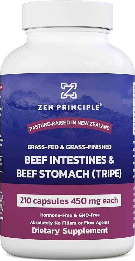 Zen Principle Grass Fed Beef Intestines with Stomach (Tripe) Supplement, Supports Digestive Health and Gut Balance, Supports Acid Reflux Balance, Natural Intestine Wellness, 210 Capsules