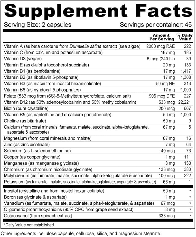 Wellness Resources Daily Energy Multiple Vitamin - 90 Capsules - Methylated Daily MTHFR Multivitamin Without Iron - Vitamin B12, Folate, & Bioavailable B Vitamins - Best Supplement for Energy & Mood