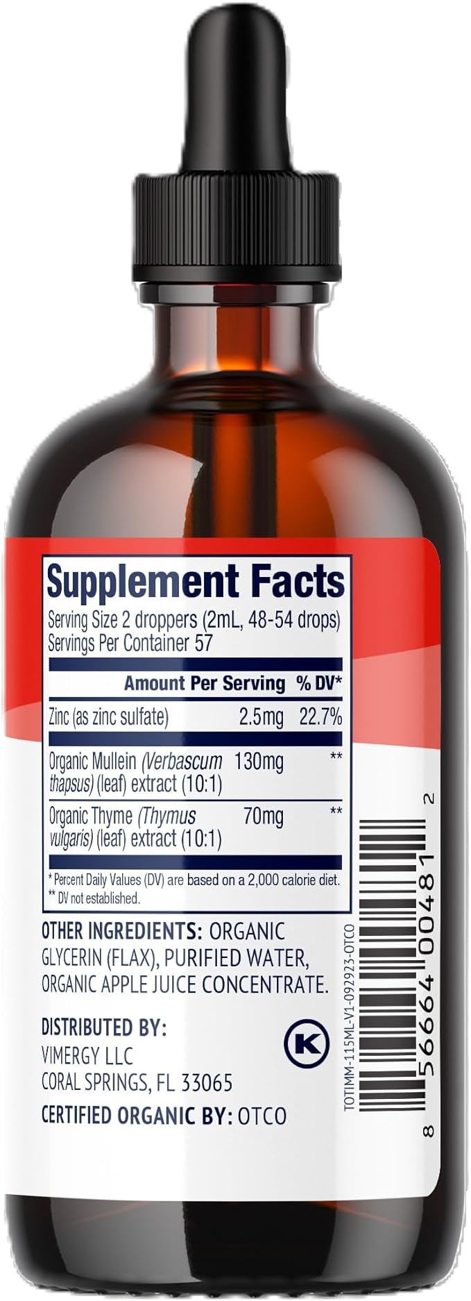 Vimergy Total Immune Blend* Liquid Supplement, 57 Servings Fast-Absorbing Immune Support – All-Season, Zinc, Thyme and Mullein Drops Non-GMO, Vegan, USDA Organic, Immunity Support for Adults (115 mL)