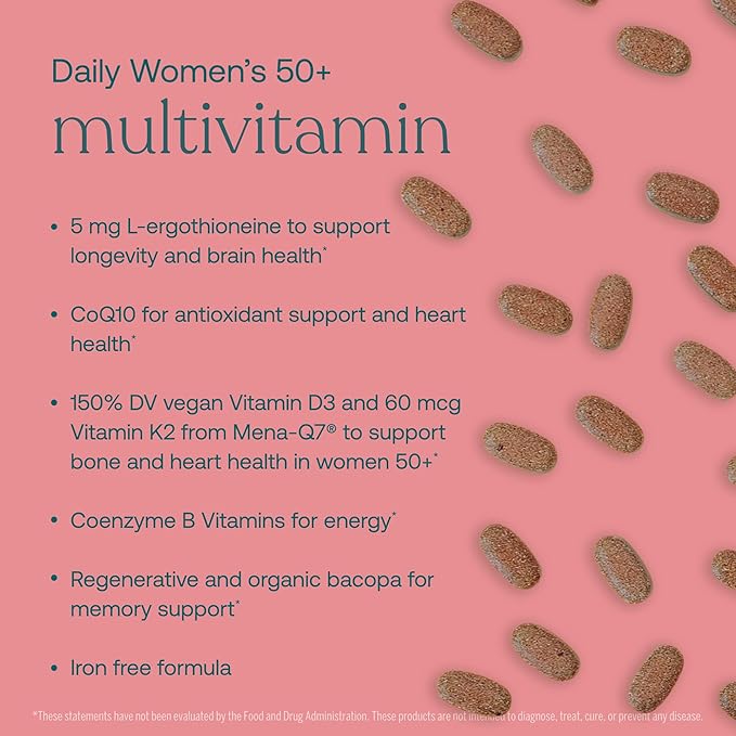 True Grace Daily Women’s Multivitamin 50+ - 60 Easy-to-Swallow Tablets - Immune, Energy, Longevity & Memory Support - Vegan - Gluten, Soy & Iron Free - 30 Servings