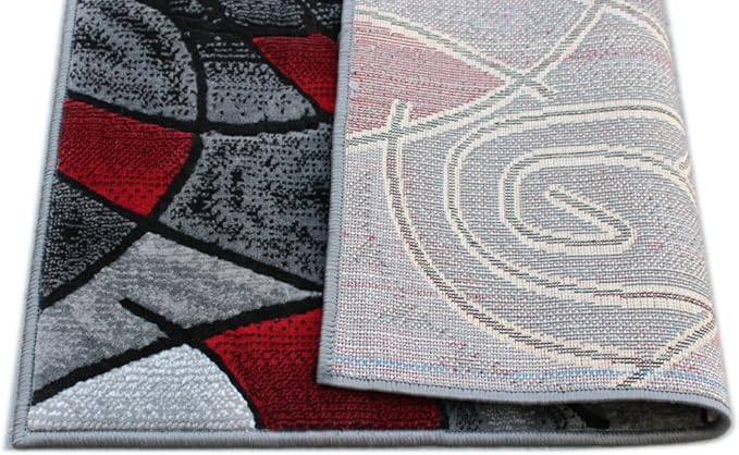 Masada Rugs, Modern Contemporary Mat Area Rug, Red Grey Black. (2 Feet X 3 Feet) Mat