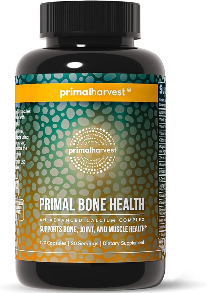 Primal Harvest Calcium Carbonate Bone Health Complex for Men and Women with Calcium, Magnesium, Zinc, Manganese, Potassium, and L-Carnitine