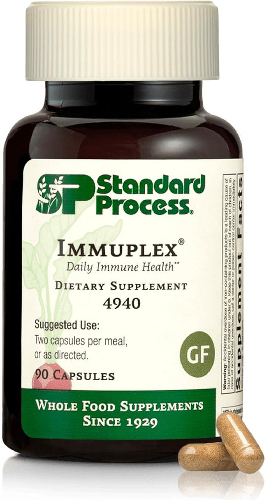 Standard Process Inc. Immuplex - Daily Immune Support Supplement with Folate, Iron, Vitamin C & Vitamin A - Mineral Supplement with Antioxidant Ingredients - 90 Capsules