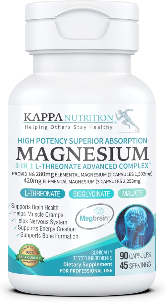 Kappa Nutrition Magbrain™ Magnesium L-Threonate Plant-Based, 420mg Elemental Magnesium (3 Capsules) from 2,253mg, 90 Vegan Capsules, Brain, Sleep & Muscle Support.