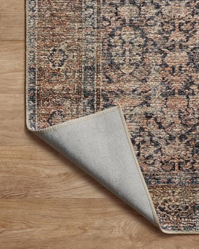 Loloi Amber Lewis Billie Collection, Ink & Salmon 3'-6" x 5'-6" Area Rug – Antique & Distressed Accent Rugs for Living Room, Bedroom, Entryway & Hallway, No Shed High Traffic Area Home Decor Rug