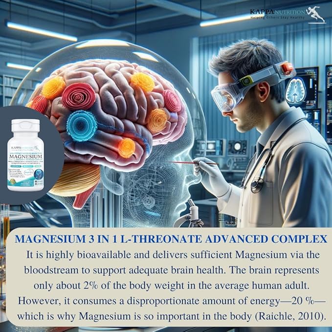 Kappa Nutrition Magbrain™ Magnesium L-Threonate Plant-Based, 420mg Elemental Magnesium (3 Capsules) from 2,253mg, 90 Vegan Capsules, Brain, Sleep & Muscle Support.