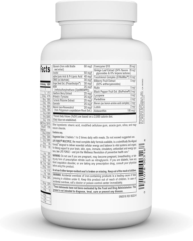 Source Naturals Life Force Multiple Daily Multivitamin High Potency Essential Vitamins, Minerals, Antioxidants & Nutrients - Energy & Immune Boost - 90 Tablets
