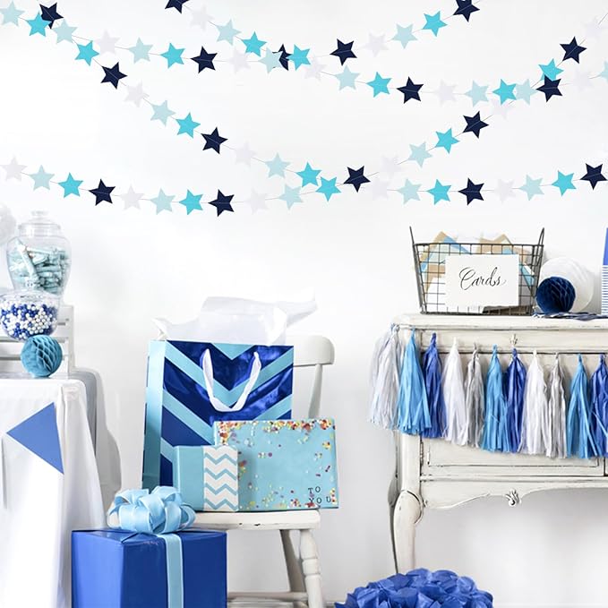 Light-Royal Navy-Blue White Party-Decorations Garland - 62ft Twinkle Little Star Hanging Streamers Banner,Bachelorette Bridal Wedding Birthday Baby Shower Decor Hugtmr