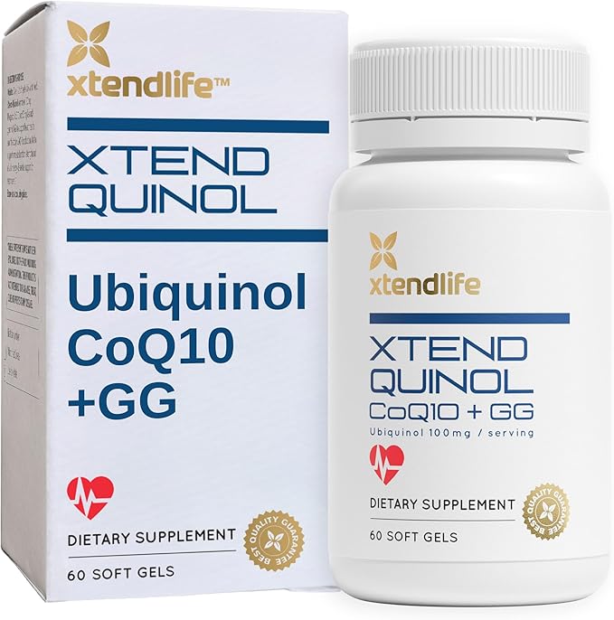 Xtendlife Xtend-Quinol - Natural CoQ10 Ubiquinol and GG (Geranylgeraniol) Supplement for CoEnzyme Q10 Production, Heart Health, Cellular Energy, and Aging Health - 2 Month Supply