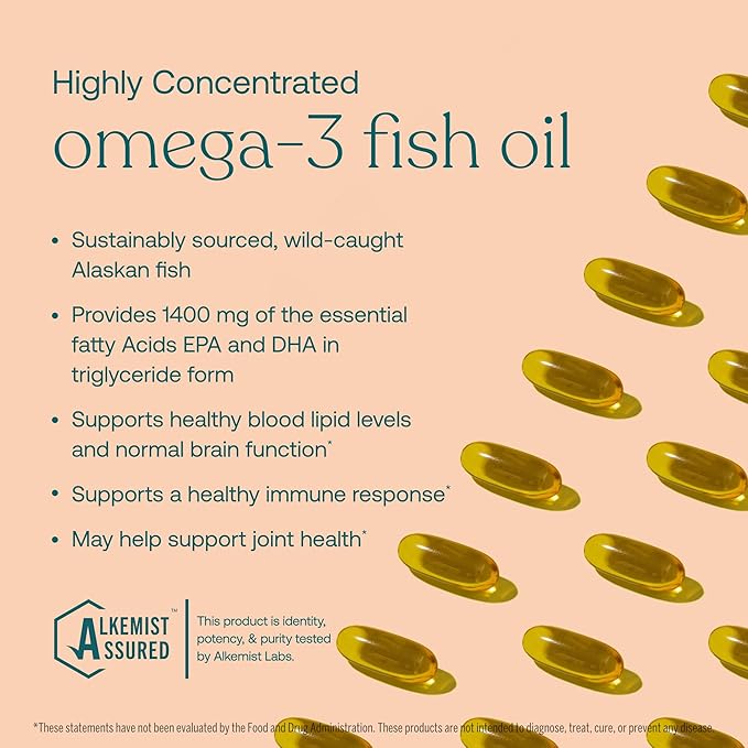 True Grace Omega-3 Fish Oil - 120 Softgels - 1400 mg EPA + DHA - Brain, Heart, Joint & Immune Health - Organic, Gluten Free, Soy Free