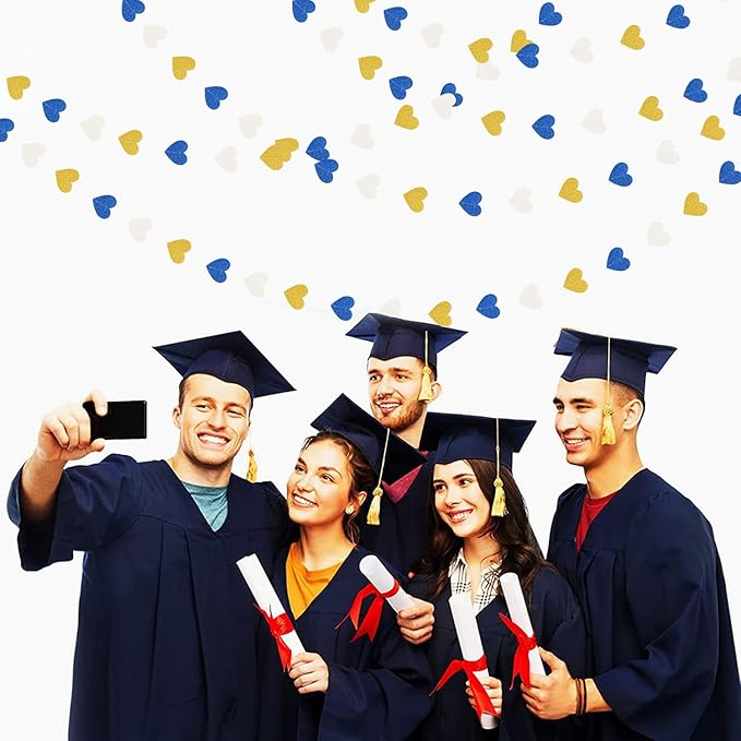 Navy-Blue White-Gold Birthday Party-Decorations Streamers - 52FT Graduation Hanging Heart Garland Banner,Baby Bridal Shower Wedding Engagement Bachelorette Backdrop Decor Hugtmr