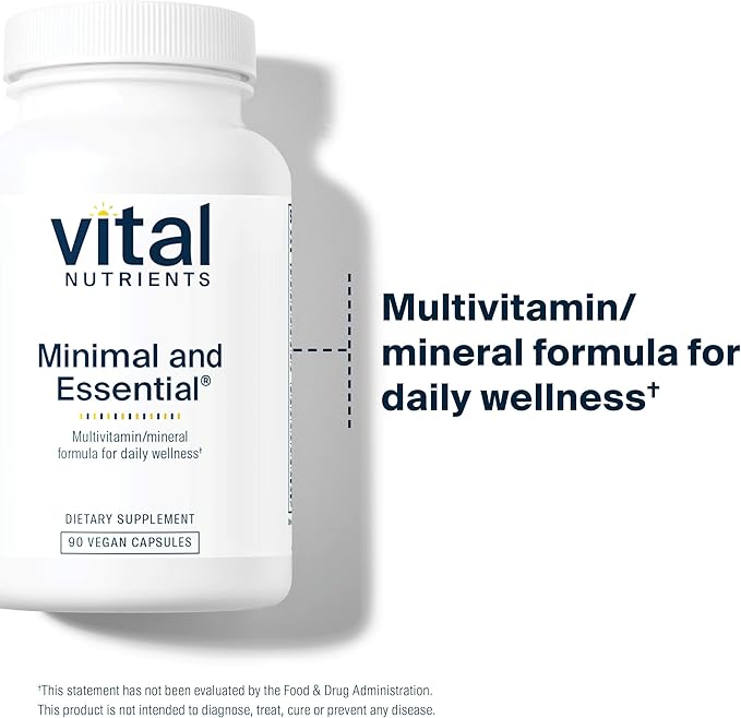 Vital Nutrients Minimal and Essential Multivitamin | Vegetarian One per Day Multi Vitamin, Mineral, & Antioxidant Supplement* | Iron-Free | Gluten, Dairy, Soy Free | Non-GMO | 90 Capsules