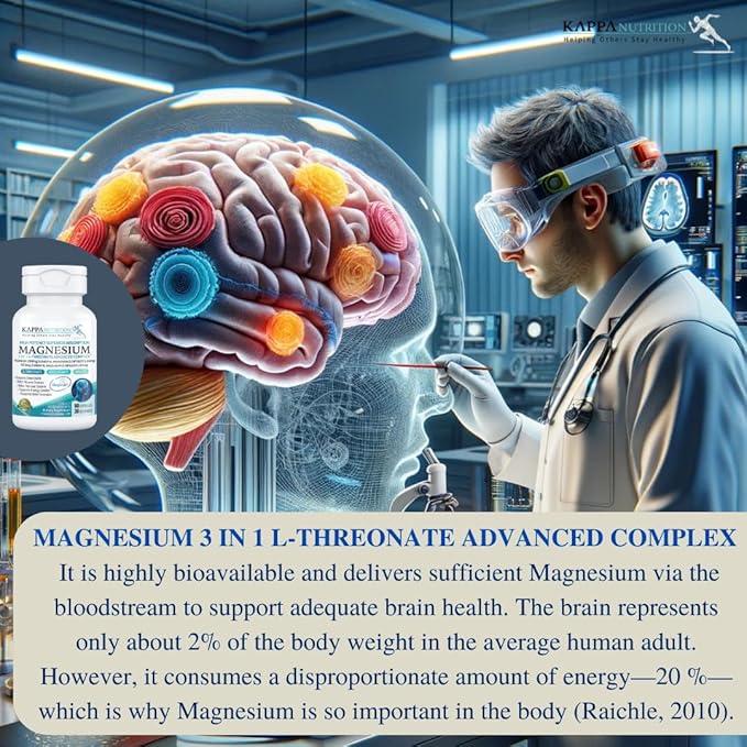 Kappa Nutrition Magbrain™ Magnesium L-Threonate Plant-Based, 420mg Elemental Magnesium (3 Capsules) from 2,253mg, 60 Vegan Capsules, Brain, Sleep & Muscle Support.