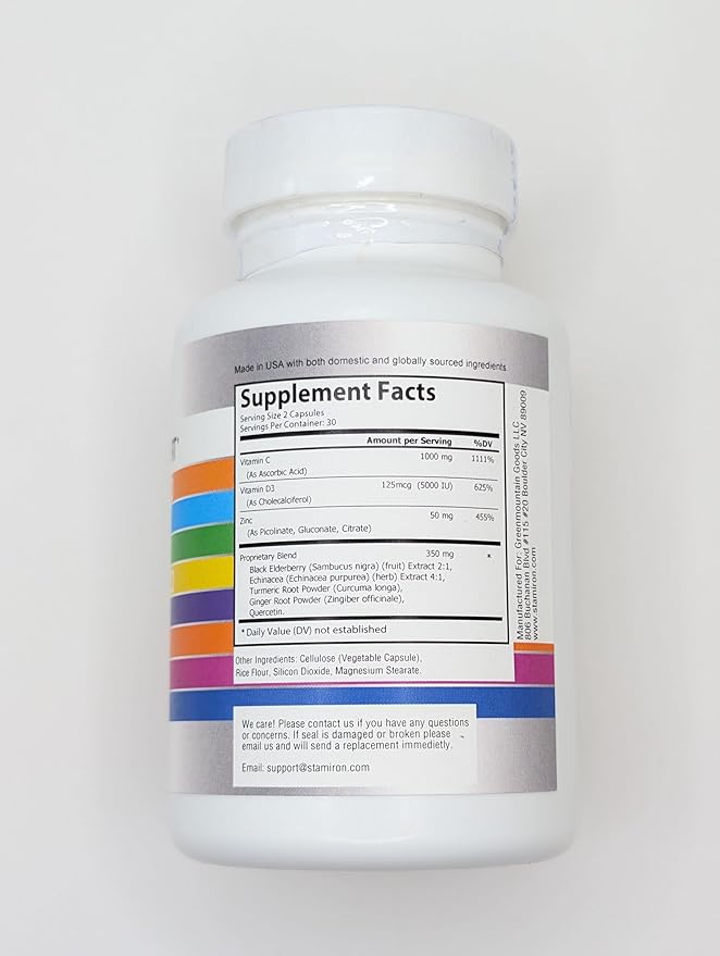 8 in 1 Immune Support with Quercetin Zinc 50mg Vitamin C 1000mg Vitamin D3 5000 IU and Elderberry Echinacea Ginger for Adults Kids - VIT D Supplement Veg Capsules