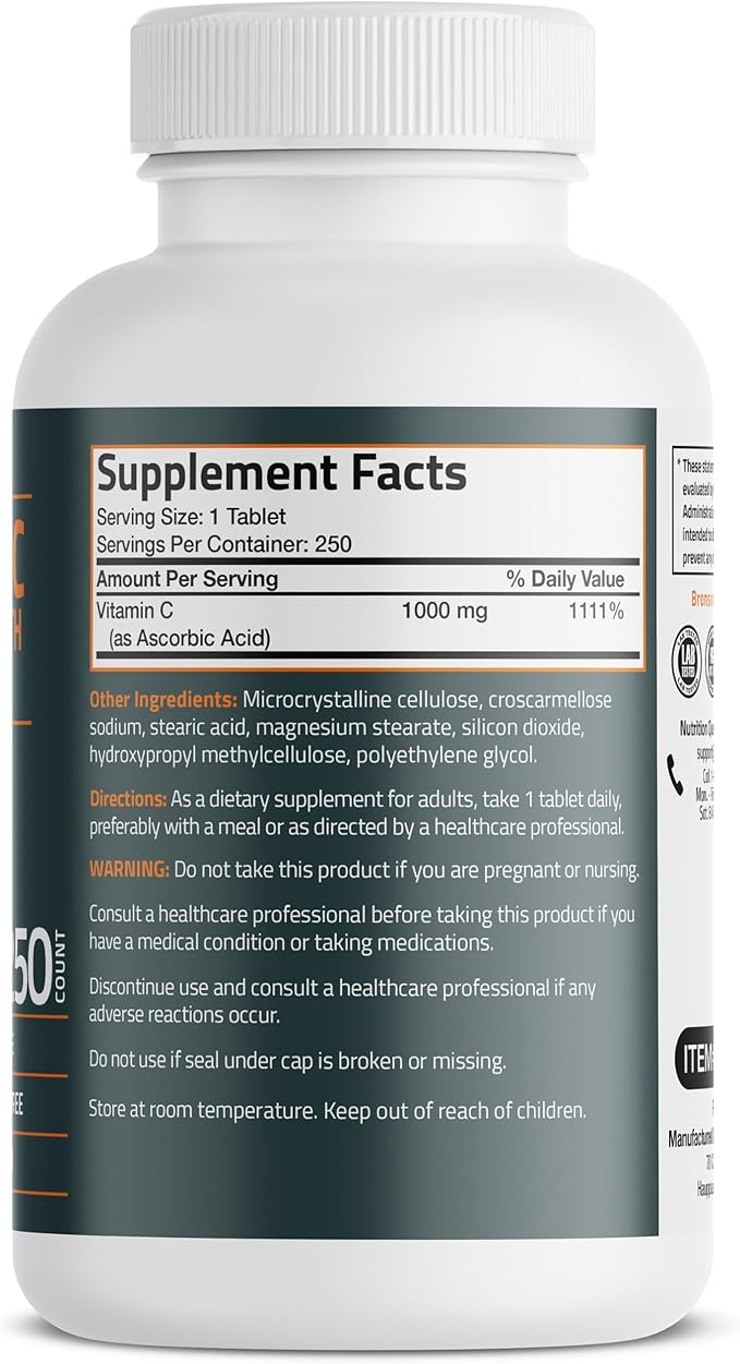 Bronson Vitamin C 1000mg Extra Strength, Supports a Healthy Immune System, High Potency, Non-GMO, 250 Vegetarian Tablets