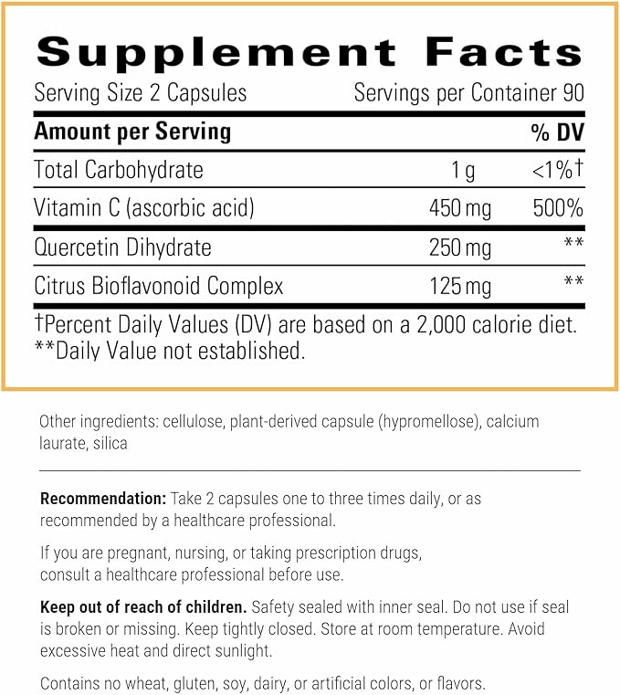 Integrative Therapeutics Vitamin C with Quercetin - Vitamin C Supplement for Immune Support*- Supports Antioxidant Activity* - Vegan, Gluten-Free & Dairy-Free - 180 Capsules (90 Servings)