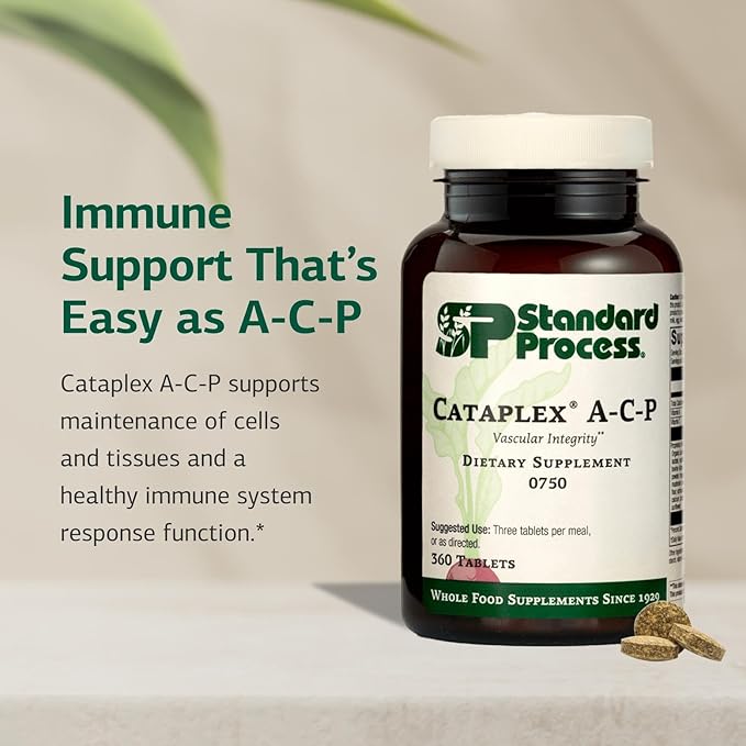 Standard Process Inc. Cataplex A-C-P Heart, Gum Health, Immune Support, Vascular Supplement with Vitamin C, Magnesium Citrate, Nutritional Yeast, Vitamin A, Reishi Mushroom Powder - 360 Tablets