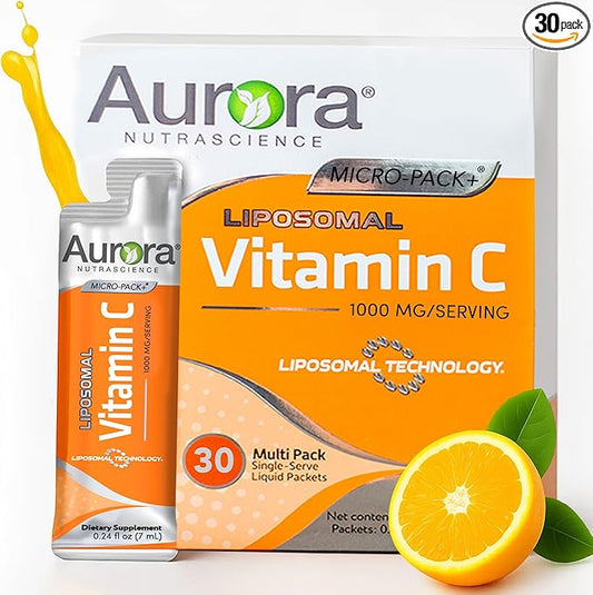 Aurora Nutrascience Micro-Pack Liposomal Vitamin C, Immune Support, 1,000 mg Per Serving, Gluten Free, Non-GMO, 30 Single Serve Packets, 21.7 oz