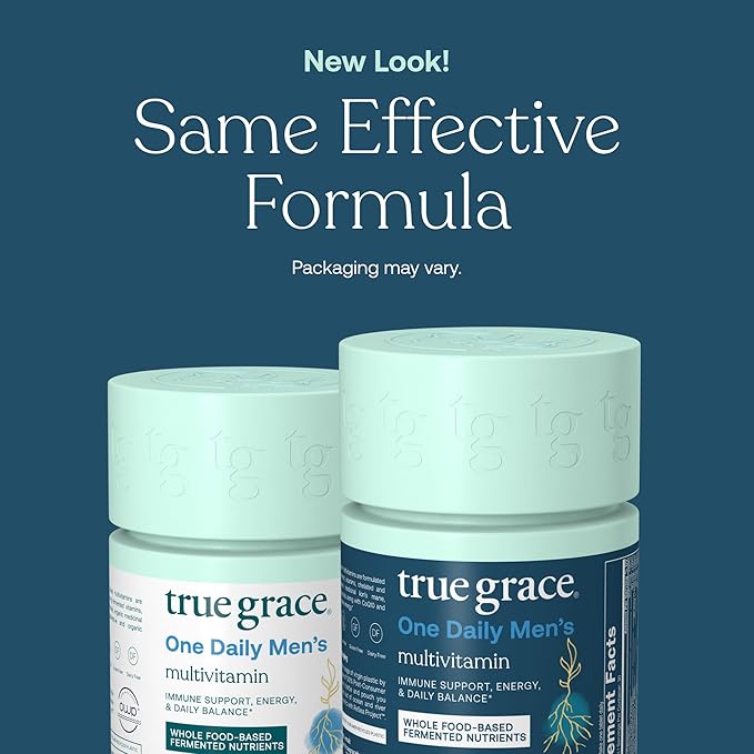 True Grace One Daily Men’s Multivitamin Fermented Minerals, Organic Adaptogens & Mushrooms Whole Body Balance Immune, Endurance, Bone & Heart Support - Non-GMO, Gluten Free - 30 Vegan Tablets