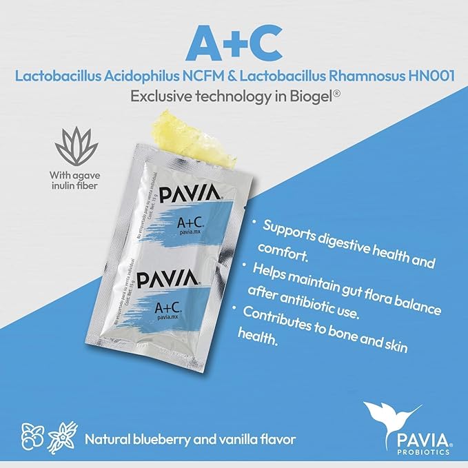 Pavia | Probiotics for Digestive Health | Fresh probiotics for Women, Men & Kids | Gel | Flavor Variatoins (30 Sachets, A+C)