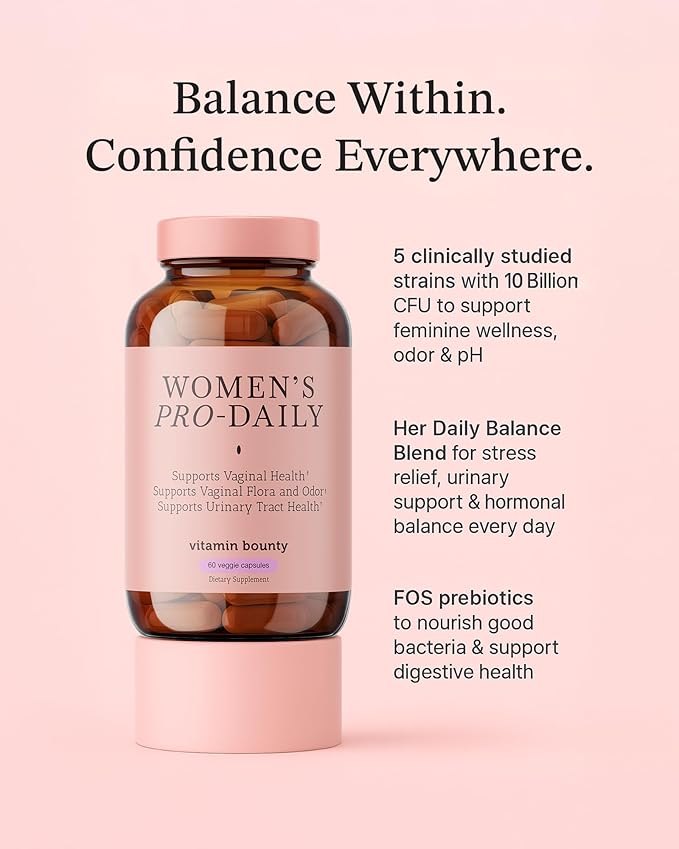 Vitamin Bounty Women's Pro-Daily Vaginal Probiotics - 10 Billion CFU, 5 Strains with Cranberry for Female Vaginal Health - Probiotics for Women pH Balance - Digestive & Urinary Support - 60 Capsules